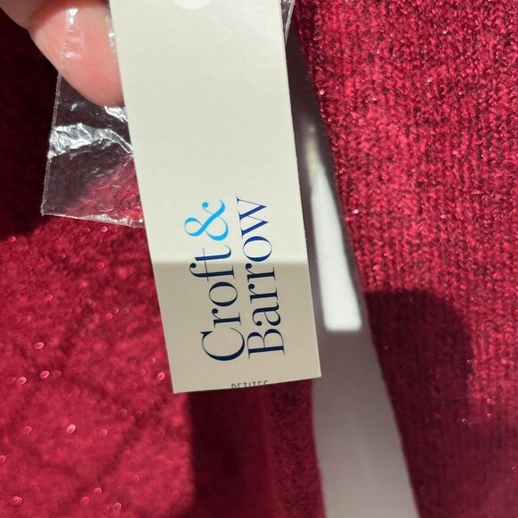 Croft & Barrow Women's Red Metallic Crew Neck Pullover Sweater Size PS NWT - Picture 3 of 8